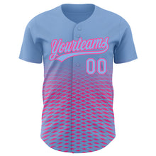 Load image into Gallery viewer, Custom Light Blue Pink 3D Pattern Design Gradient Lines Authentic Baseball Jersey