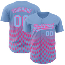 Load image into Gallery viewer, Custom Light Blue Pink 3D Pattern Design Gradient Lines Authentic Baseball Jersey