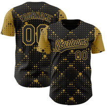 Load image into Gallery viewer, Custom Black Old Gold 3D Pattern Design Geometric Halftone Dots Authentic Baseball Jersey