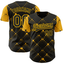 Load image into Gallery viewer, Custom Black Gold 3D Pattern Design Geometric Halftone Dots Authentic Baseball Jersey