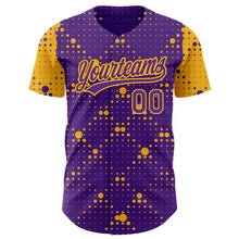 Load image into Gallery viewer, Custom Purple Gold 3D Pattern Design Geometric Halftone Dots Authentic Baseball Jersey