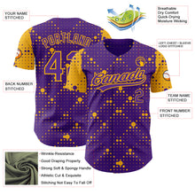 Load image into Gallery viewer, Custom Purple Gold 3D Pattern Design Geometric Halftone Dots Authentic Baseball Jersey