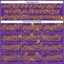 Load image into Gallery viewer, Custom Purple Gold 3D Pattern Design Geometric Halftone Dots Authentic Baseball Jersey