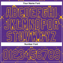 Load image into Gallery viewer, Custom Purple Gold 3D Pattern Design Geometric Halftone Dots Authentic Baseball Jersey