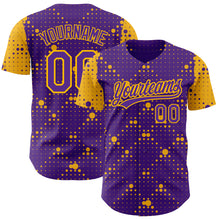Load image into Gallery viewer, Custom Purple Gold 3D Pattern Design Geometric Halftone Dots Authentic Baseball Jersey