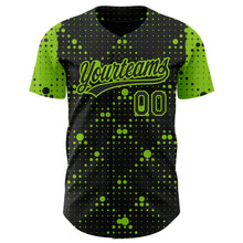 Load image into Gallery viewer, Custom Black Neon Green 3D Pattern Design Geometric Halftone Dots Authentic Baseball Jersey