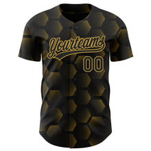 Load image into Gallery viewer, Custom Black Old Gold 3D Pattern Design Halftone Geometric Shapes Authentic Baseball Jersey