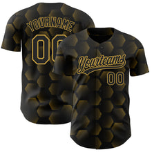 Load image into Gallery viewer, Custom Black Old Gold 3D Pattern Design Halftone Geometric Shapes Authentic Baseball Jersey