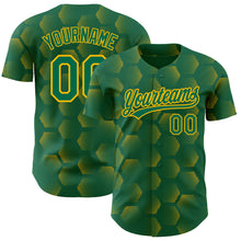 Load image into Gallery viewer, Custom Kelly Green Gold 3D Pattern Design Halftone Geometric Shapes Authentic Baseball Jersey