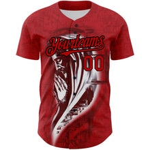 Laden Sie das Bild in den Galerie-Viewer, Custom Red Black 3D Pattern Design Religion Jesus Christc Authentic Baseball Jersey