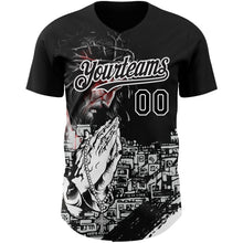 Load image into Gallery viewer, Custom Black White 3D Pattern Design Religion Jesus Christ Authentic Baseball Jersey