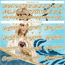 Load image into Gallery viewer, Custom Teal Old Gold-White 3D Pattern Design Religion Virgin Mary Authentic Baseball Jersey
