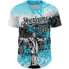Load image into Gallery viewer, Custom Light Blue Black-White 3D Pattern Design Religion Jesus Christ Authentic Baseball Jersey