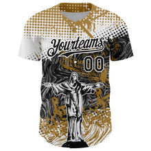 Laden Sie das Bild in den Galerie-Viewer, Custom Old Gold Black 3D Pattern Design Religion Jesus Christ Authentic Baseball Jersey