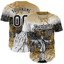 Laden Sie das Bild in den Galerie-Viewer, Custom Old Gold Black 3D Pattern Design Religion Jesus Christ Authentic Baseball Jersey