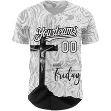 Загрузить изображение в средство просмотра галереи, Custom White Black 3D Pattern Design Religion Cross Jesus Christ Good Friday Authentic Baseball Jersey