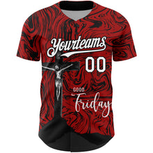 Load image into Gallery viewer, Custom Red White-Black 3D Pattern Design Religion Cross Jesus Christ Good Friday Authentic Baseball Jersey