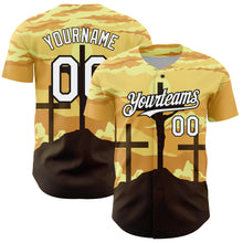 Load image into Gallery viewer, Custom Yellow White-Black 3D Pattern Design Religion Cross Jesus Christ Good Friday Authentic Baseball Jersey