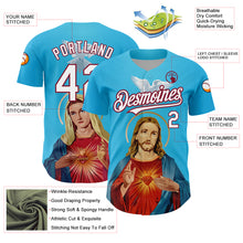 Загрузить изображение в средство просмотра галереи, Custom Sky Blue White-Maroon 3D Pattern Design Religion Jesus Christ And Virgin Mary Authentic Baseball Jersey