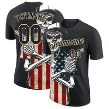 Загрузить изображение в средство просмотра галереи, Custom Black City Cream 3D Skull Killer With American Flag Performance T-Shirt