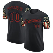 Загрузить изображение в средство просмотра галереи, Custom Black Red 3D Skull With American Flag Performance T-Shirt