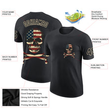 Загрузить изображение в средство просмотра галереи, Custom Black City Cream 3D Skull With American Flag Performance T-Shirt