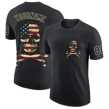 Загрузить изображение в средство просмотра галереи, Custom Black City Cream 3D Skull With American Flag Performance T-Shirt
