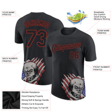 Загрузить изображение в средство просмотра галереи, Custom Black Red 3D Skull With American Flag Performance T-Shirt