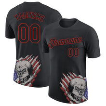 Загрузить изображение в средство просмотра галереи, Custom Black Red 3D Skull With American Flag Performance T-Shirt