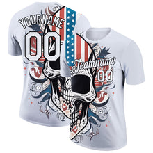 Charger l'image dans la galerie, Custom White Black 3D Skull With American Flag Performance T-Shirt