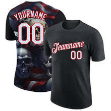 Charger l'image dans la galerie, Custom Black White-Red 3D Skull And American Flag Performance T-Shirt