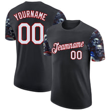 Charger l'image dans la galerie, Custom Black White-Red 3D Skull And American Flag Performance T-Shirt