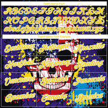 Загрузить изображение в средство просмотра галереи, Custom Dark Purple Yellow-White 3D Skull With American Flag Performance T-Shirt