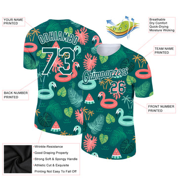 Custom Midnight Green White 3D Pattern Design Tropical Hawaii Flamingo Performance T-Shirt