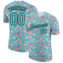 Laden Sie das Bild in den Galerie-Viewer, Custom Panther Blue Black 3D Pattern Design Tropical Hawaii Flamingo Performance T-Shirt