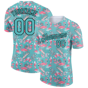 Custom Panther Blue Black 3D Pattern Design Tropical Hawaii Flamingo Performance T-Shirt