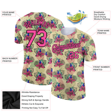 Custom City Cream Pink-Black 3D Pattern Design Tropical Hawaii Colibri And Flower Performance T-Shirt