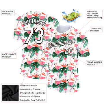 Custom White Black 3D Pattern Design Tropical Hawaii Flamingo Performance T-Shirt