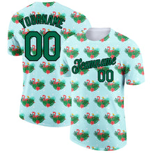 Load image into Gallery viewer, Custom Lakes Blue Kelly Green-Black 3D Pattern Design Tropical Hawaii Flamingo Performance T-Shirt