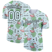Загрузить изображение в средство просмотра галереи, Custom Light Blue Black 3D Pattern Design Tropical Hawaii Flamingo Performance T-Shirt