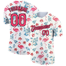 Load image into Gallery viewer, Custom White Neon Pink-Black 3D Pattern Design Tropical Hawaii Flamingo Performance T-Shirt