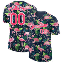 Загрузить изображение в средство просмотра галереи, Custom Navy Neon Pink-White 3D Pattern Design Tropical Hawaii Flamingo Performance T-Shirt