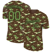 Laden Sie das Bild in den Galerie-Viewer, Custom Olive Neon Green-Black 3D Pattern Design Dinosaur Performance T-Shirt