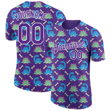Load image into Gallery viewer, Custom Purple White 3D Pattern Design Dinosaur Performance T-Shirt