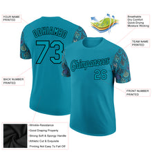 Charger l'image dans la galerie, Custom Teal Black 3D Pattern Design Feather Performance T-Shirt
