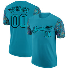 Charger l'image dans la galerie, Custom Teal Black 3D Pattern Design Feather Performance T-Shirt