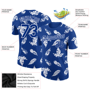 Custom Royal White 3D Pattern Design Tropical Palm Leaf Performance T-Shirt