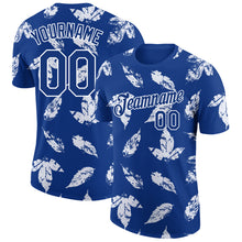 Load image into Gallery viewer, Custom Royal White 3D Pattern Design Tropical Palm Leaf Performance T-Shirt