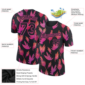 Custom Black Pink 3D Pattern Design Flower Performance T-Shirt