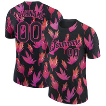 Загрузить изображение в средство просмотра галереи, Custom Black Pink 3D Pattern Design Flower Performance T-Shirt